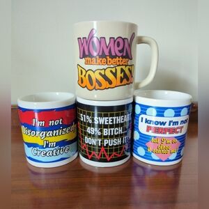 Set Of 4 Vintage 90s Mugs Ceramic Novelty Funny Humor Sayings Women Boss